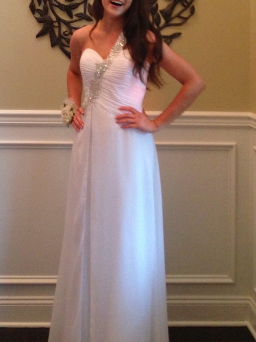 One-Shoulder Ivory Beaded Evening Gown